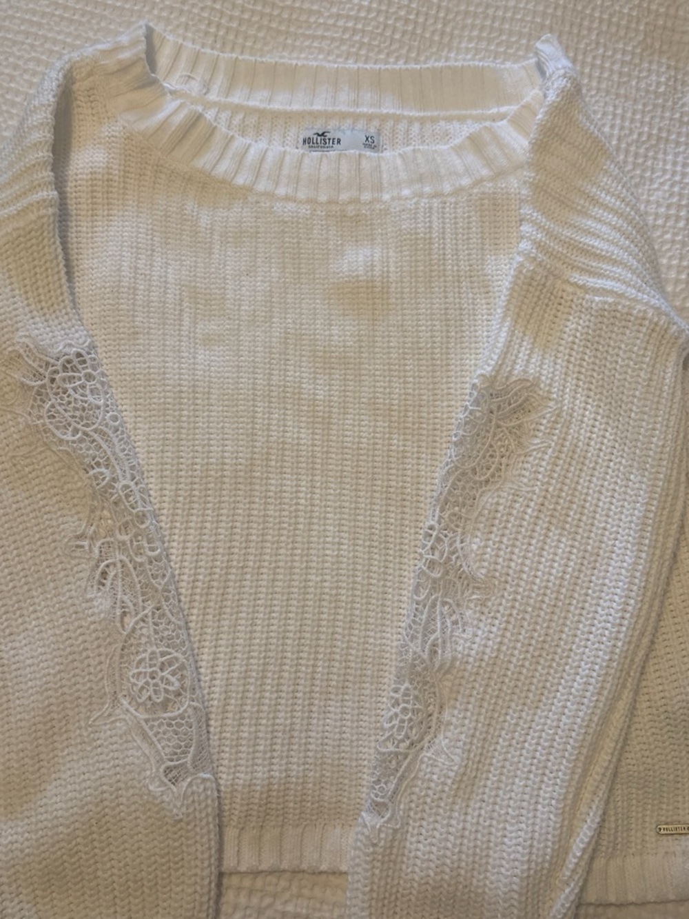 Hollister Women's Cream Lace-Trim Knit Sweater